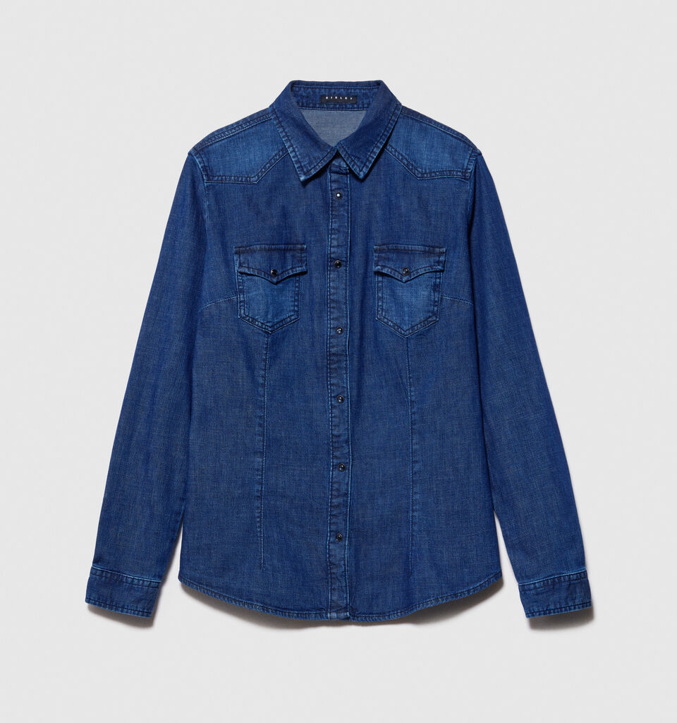 Camicia di jeans slim fit - camicie da donna - Blu Scuro | Sisley image number 6